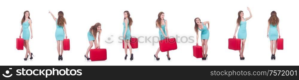 The woman with suitcase before travel. Woman with suitcase before travel