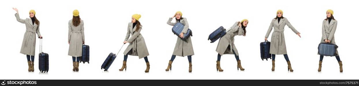 The woman with suitcase ready for winter vacation. Woman with suitcase ready for winter vacation