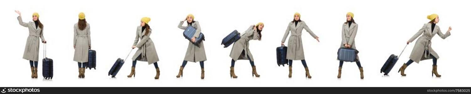 The woman with suitcase ready for winter vacation. Woman with suitcase ready for winter vacation
