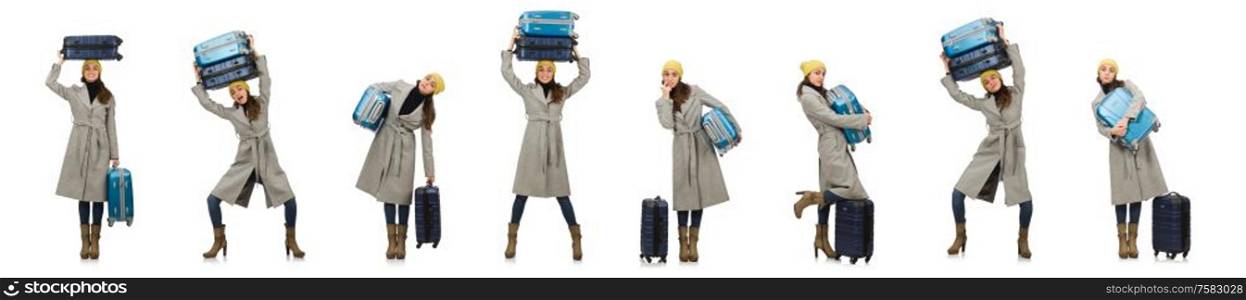 The woman with suitcase ready for winter vacation. Woman with suitcase ready for winter vacation