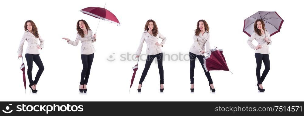 The woman with umbrella isolated on white. Woman with umbrella isolated on white