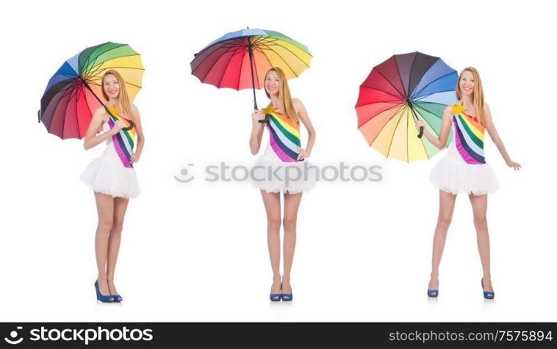 The woman with umbrella isolated on white. Woman with umbrella isolated on white