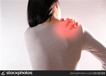 the women suffer from neck/shoulder injury/painful after workin. the women suffer from neck/shoulder injury/painful after working