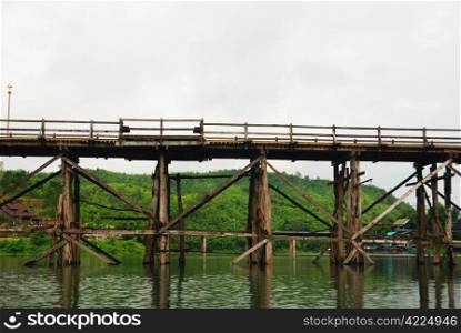 The wood bridge in Sangklhaburi Kanchanaburi Thailand.