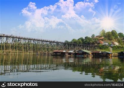 The wooden bridge is the second longest in the world. at Sangklaburi in Kanchanaburi, Thailand. The wooden bridge is the second longest in the world. at Sangkla