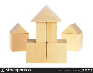 The wooden house. Children&rsquo;s toys - wooden cubes. It is isolated on a white background