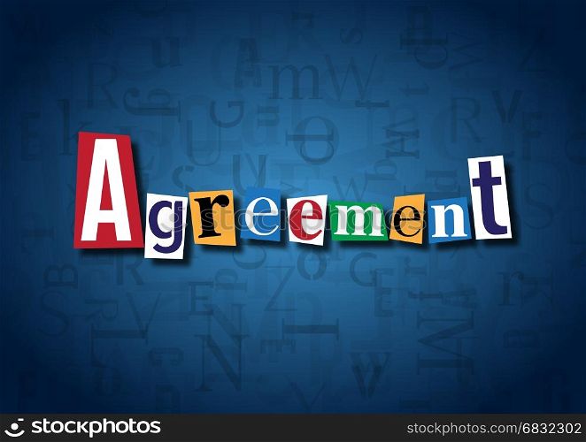 The word Agreement made from cutout letters on a blue background