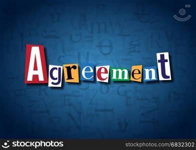 The word Agreement made from cutout letters on a blue background