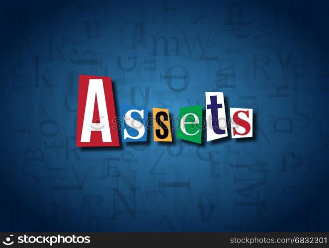 The word Assets made from cutout letters on a blue background