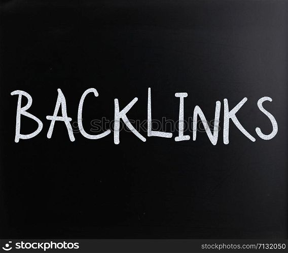 "The word "Backlinks" handwritten with white chalk on a blackboard"