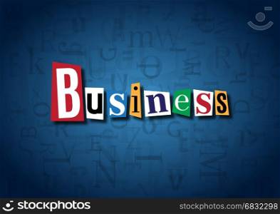 The word Business made from cutout letters on a blue background
