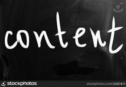 "The word "Content" handwritten with white chalk on a blackboard"