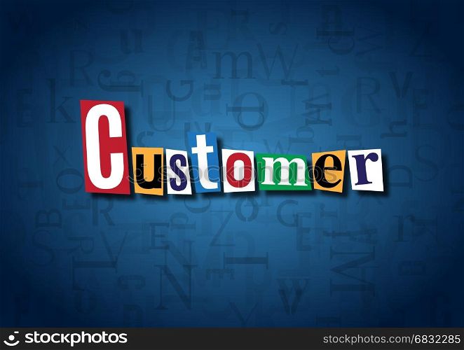 The word Customer made from cutout letters on a blue background