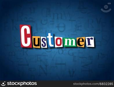The word Customer made from cutout letters on a blue background