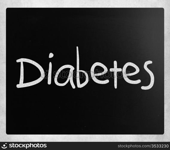 "The word "Diabetes" handwritten with white chalk on a blackboard"