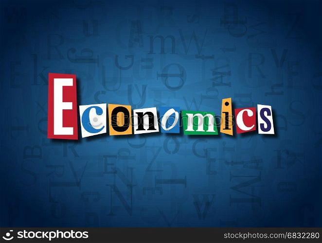 The word Economics made from cutout letters on a blue background