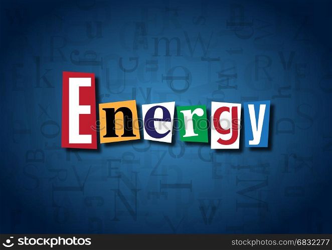 The word Energy made from cutout letters on a blue background
