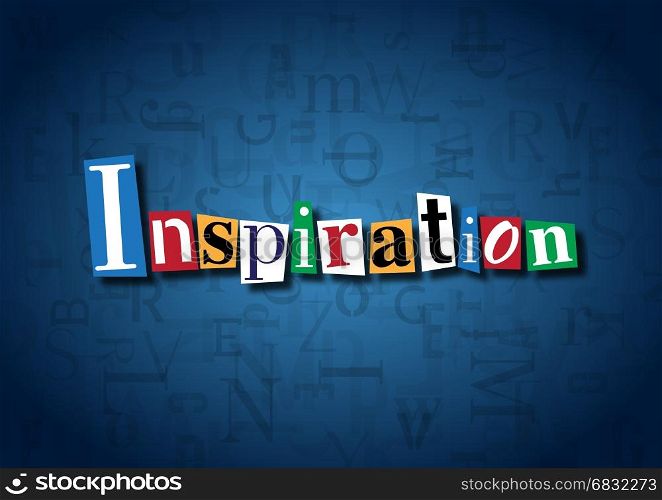 The word Inspiration made from cutout letters on a blue background