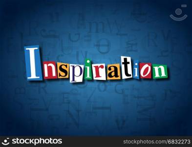 The word Inspiration made from cutout letters on a blue background
