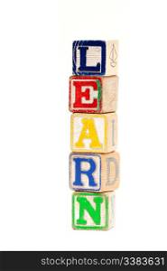 The word learn with wooden baby blocks