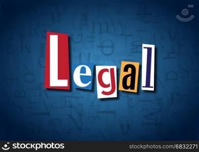 The word Legal made from cutout letters on a blue background