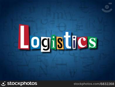 The word Logistics made from cutout letters on a blue background