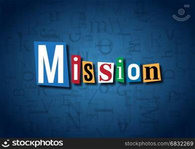 The word Mission made from cutout letters on a blue background