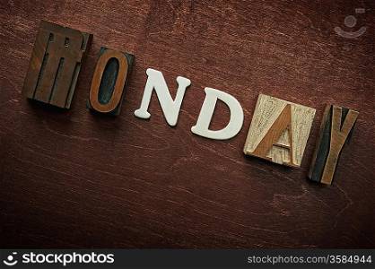 The word monday written on wooden background