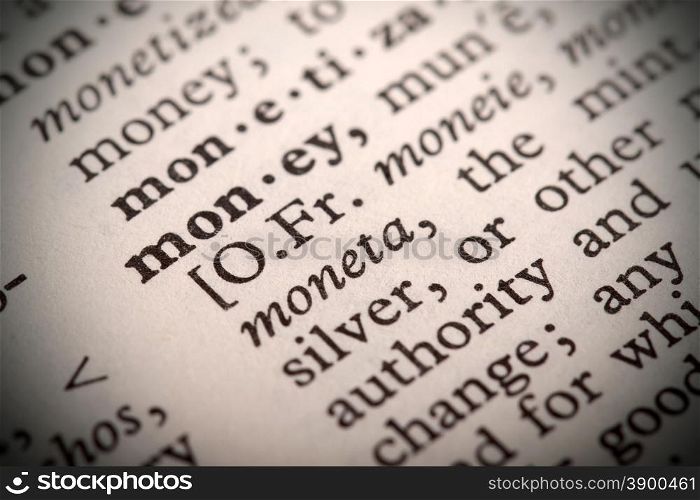 "The word "Money" in a dictionary"