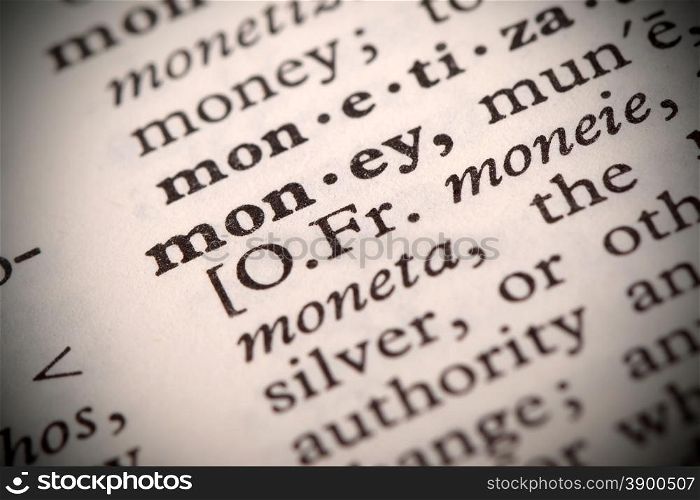 "The word "Money" in a dictionary"