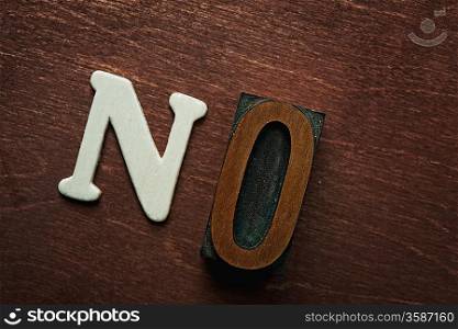 The word no written on wooden background