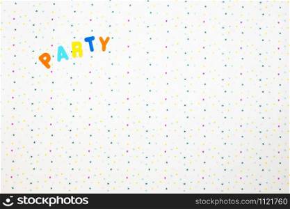 The word party printed on a various colored stars background, colorful party concept space for text. The word party printed on a various colored stars background, colorful party concept