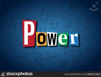 The word Power made from cutout letters on a blue background
