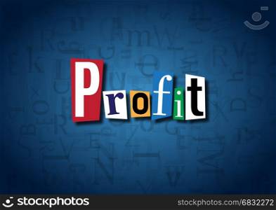 The word Profit made from cutout letters on a blue background