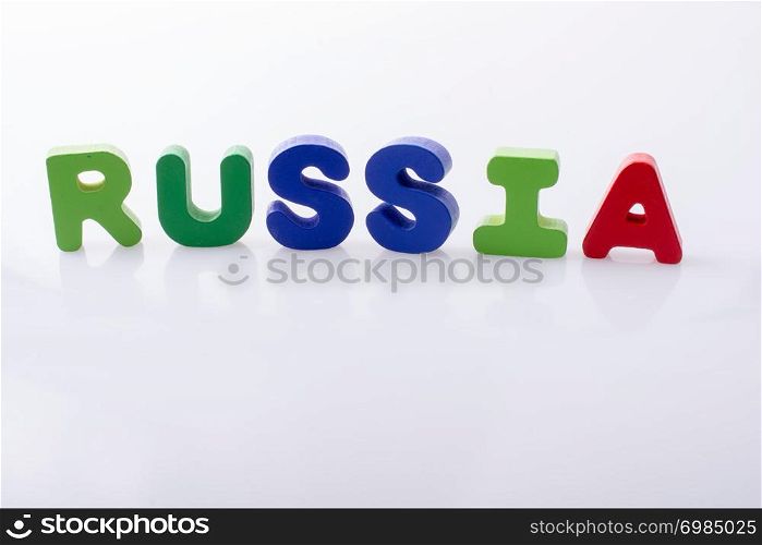 the word Russia written with colorful letter blocks