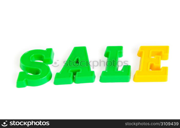 The word sale made of plastic letters