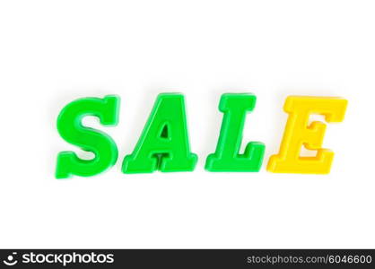 The word sale made of plastic letters