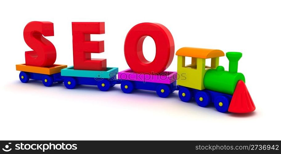 "The word "SEO" on the toy train"