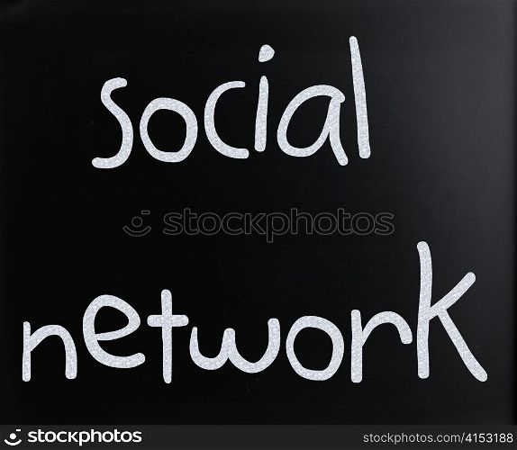 "The word "Social network" handwritten with white chalk on a blackboard"