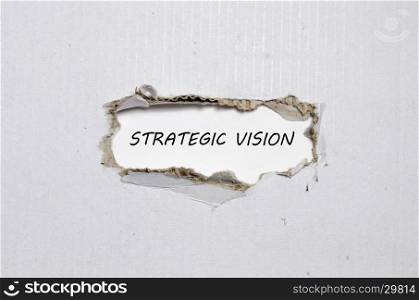 The word strategic vision appearing behind torn paper