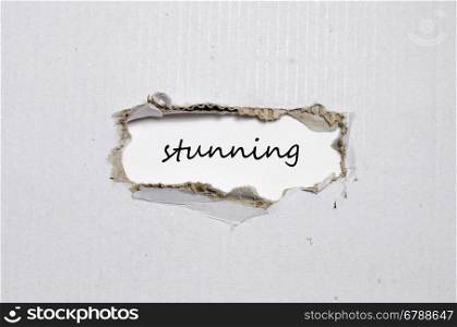 The word stunning appearing behind torn paper