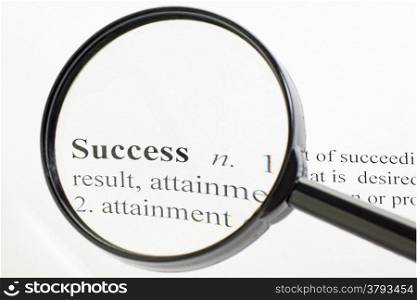 The word success seen through a magnifying glass