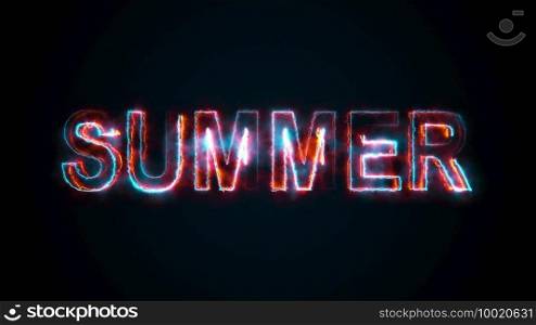 The word Summer, computer generated. Burning inscription. Capital letters. 3d rendering background. The inscription Summer, computer generated. Burning inscription. Capital letters. 3d rendering modern background