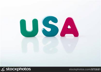 the word USA written with colorful letter blocks