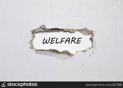 The word welfare appearing behind torn paper