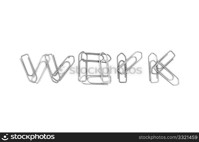 The word work spelled by paper clips