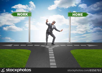 The work life or home balance business concept. Work life or home balance business concept. The work life or home balance business concept