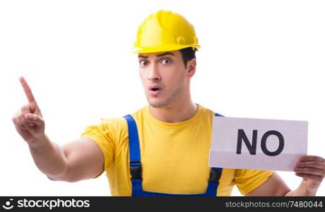 The worker responding negatively no isolated on white. Worker responding negatively no isolated on white
