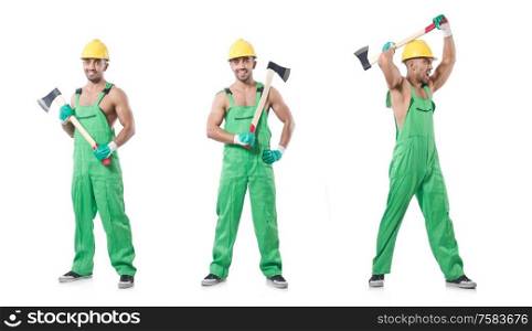 The worker with axe isolated on white. Worker with axe isolated on white