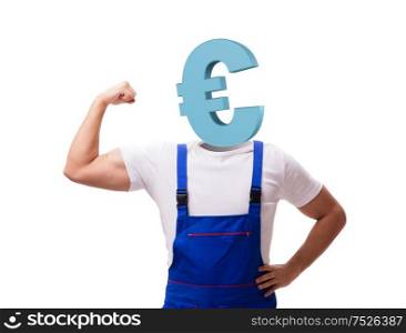 The worker with euro head in business concept. Worker with euro head in business concept